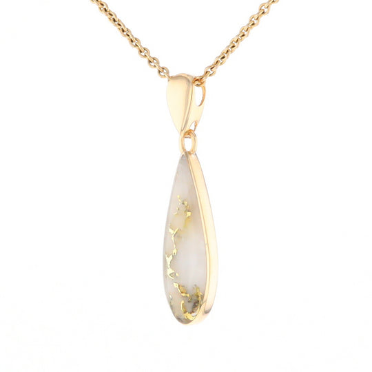 Gold Quartz Pendant Tear Drop Inlaid Design G2
