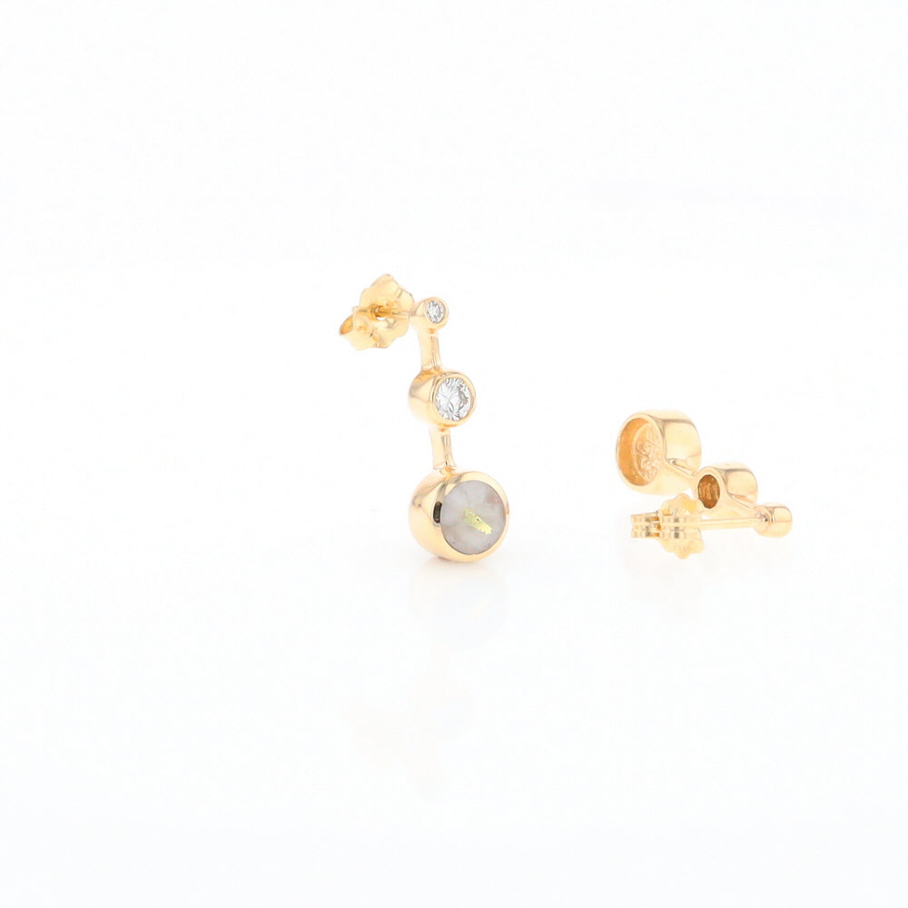 Gold Quartz Round Inlay with Diamond Accents Stud Earrings G2