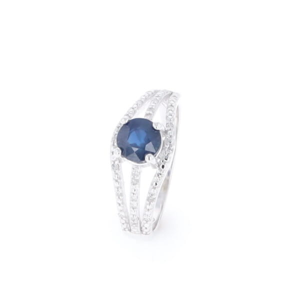 Blue Sapphire Triple Shank Ring With Accent Diamonds