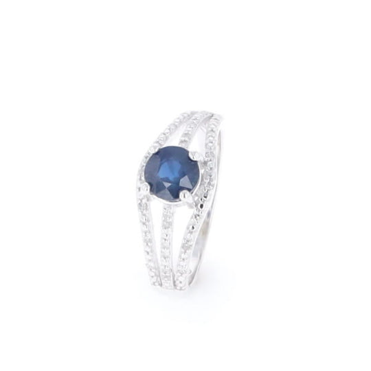 Blue Sapphire Triple Shank Ring With Accent Diamonds
