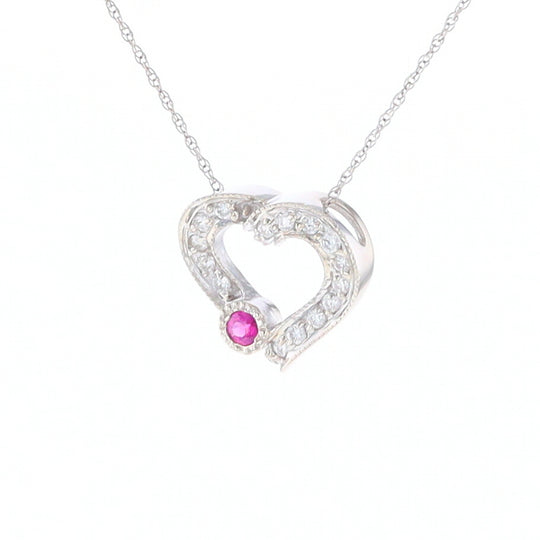 Diamond Heart Pendant with Ruby Accent