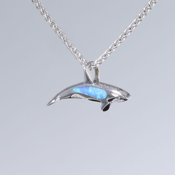 Opal Pendant Inlaid Realistic Orca Killer Whale Design