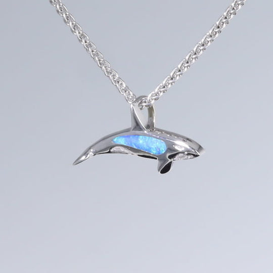 Opal Pendant Inlaid Realistic Orca Killer Whale Design