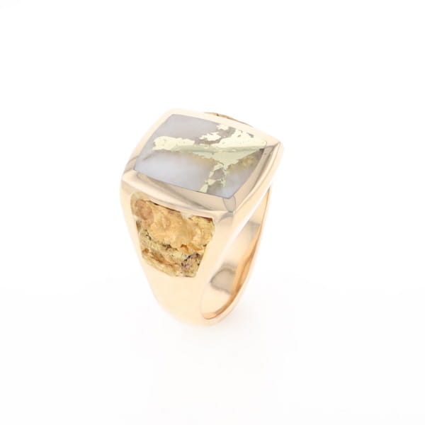 Gold Quartz Ring Double Side Natural Nuggets Rectangle Inlaid Center G1