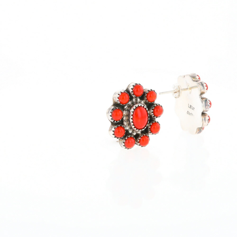 Coral Cluster Flower Stud Earrings