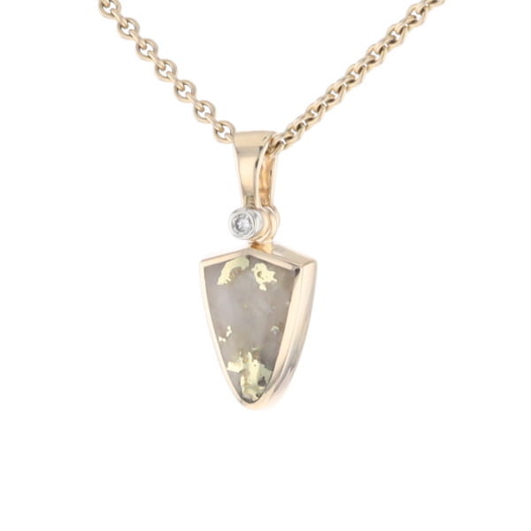 Gold Quartz Pendant Shield Shape Inlaid Pendant with .02ct Diamond