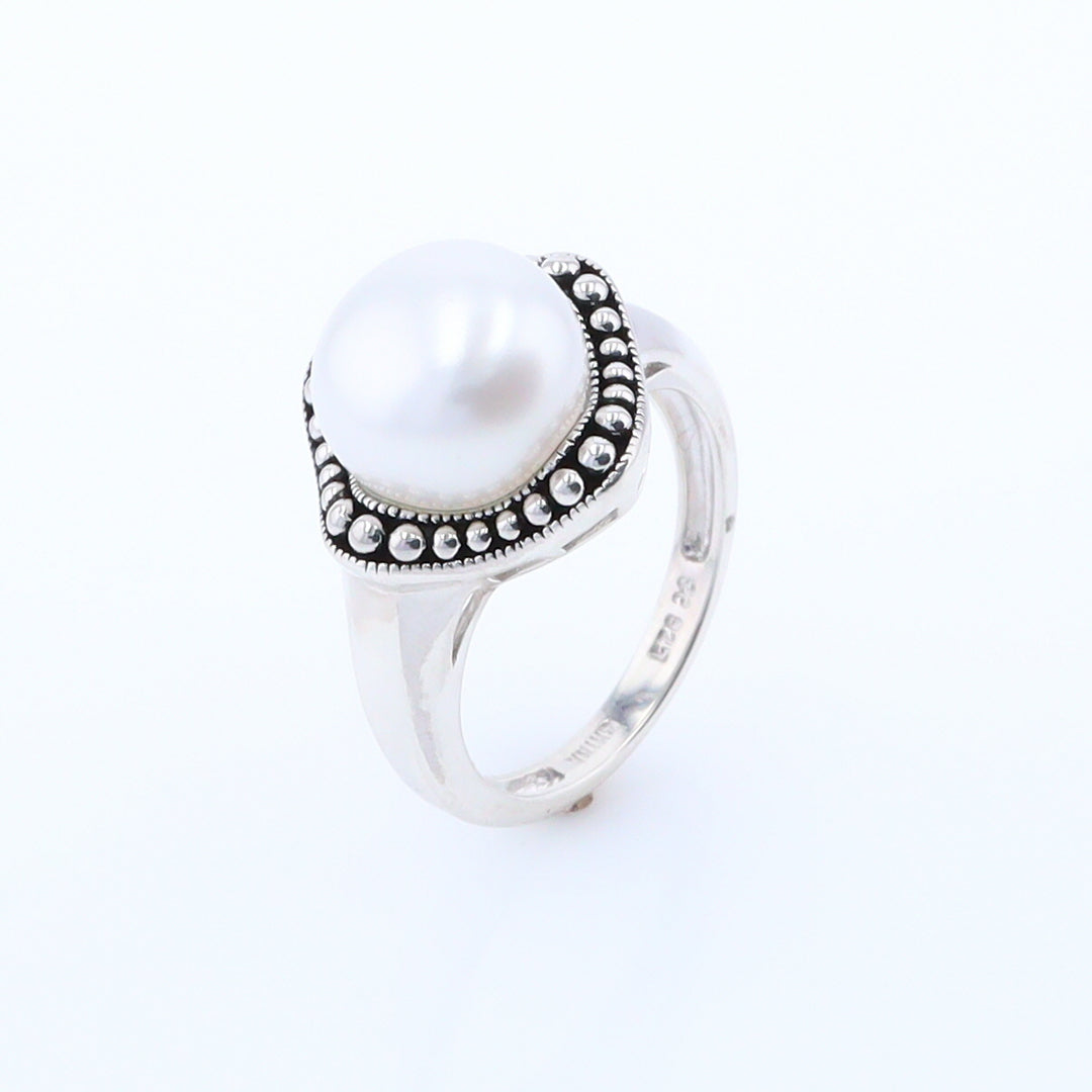 Pearl with Milgrain Halo Ring