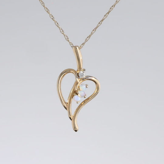 Round Opal & Diamond Heart Necklace