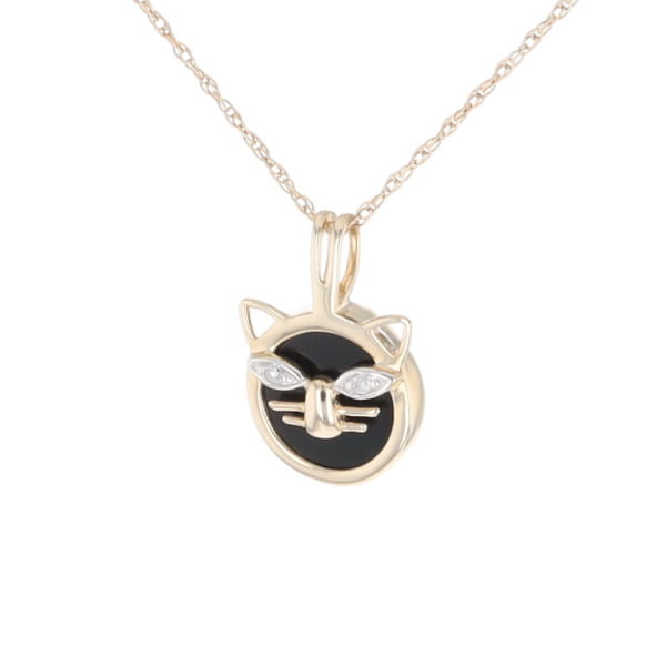 Onyx Cat Pendant with Diamond Eyes