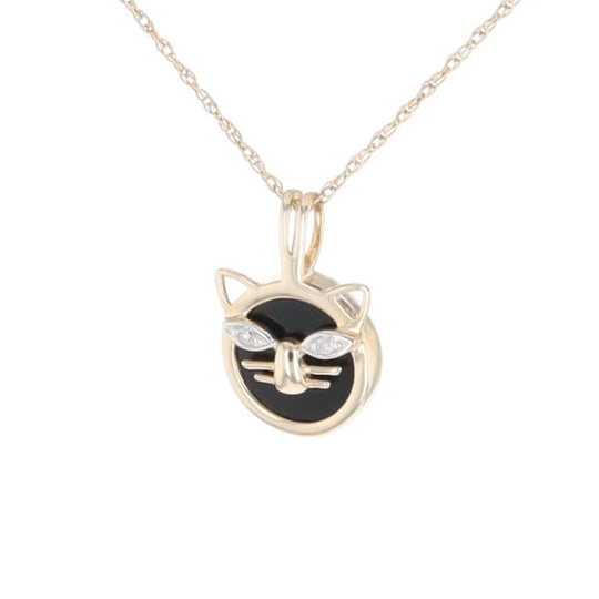 Onyx Cat Pendant with Diamond Eyes