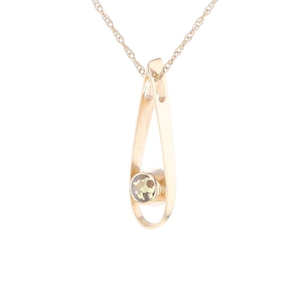 Open Teardrop Round Gold Quartz Inlaid Pendant