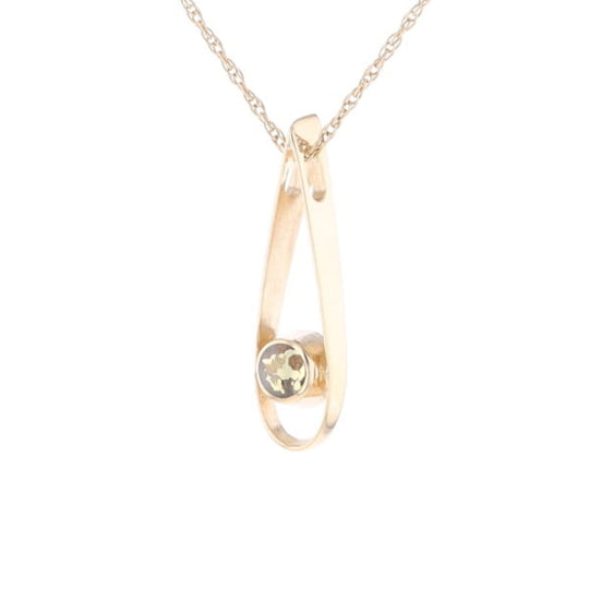 Open Teardrop Round Gold Quartz Inlaid Pendant