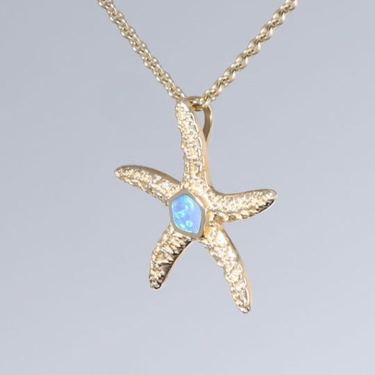 Opal Pendant Inlaid Realistic Star Fish Sea Life Design