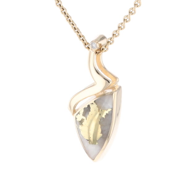 Gold Quartz Triangulare Inlaid Pendant with Diamond Accent