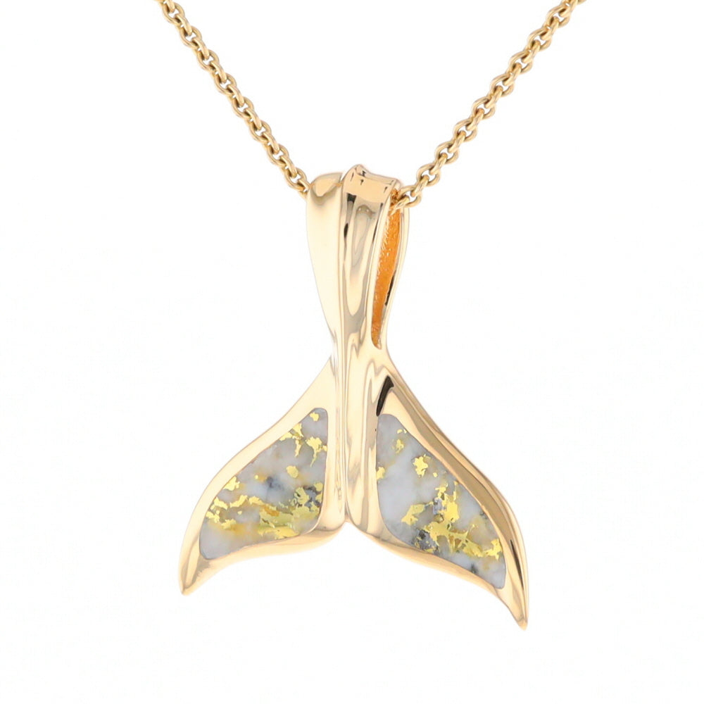 Whale Tail Necklaces Natural Gold Quartz Inlaid Sea Life Pendant