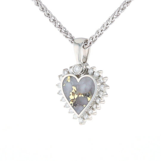 G2 Gold Quartz Pendant Heart Inlaid .21ctw Diamond Halo Design Pendant