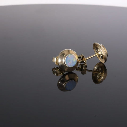 Opal Earrings Round Inlaid Design Studs