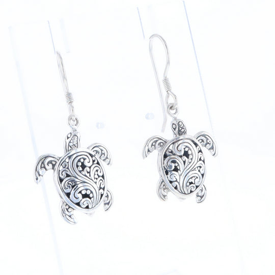 Silver Turtle Dangle Earrings