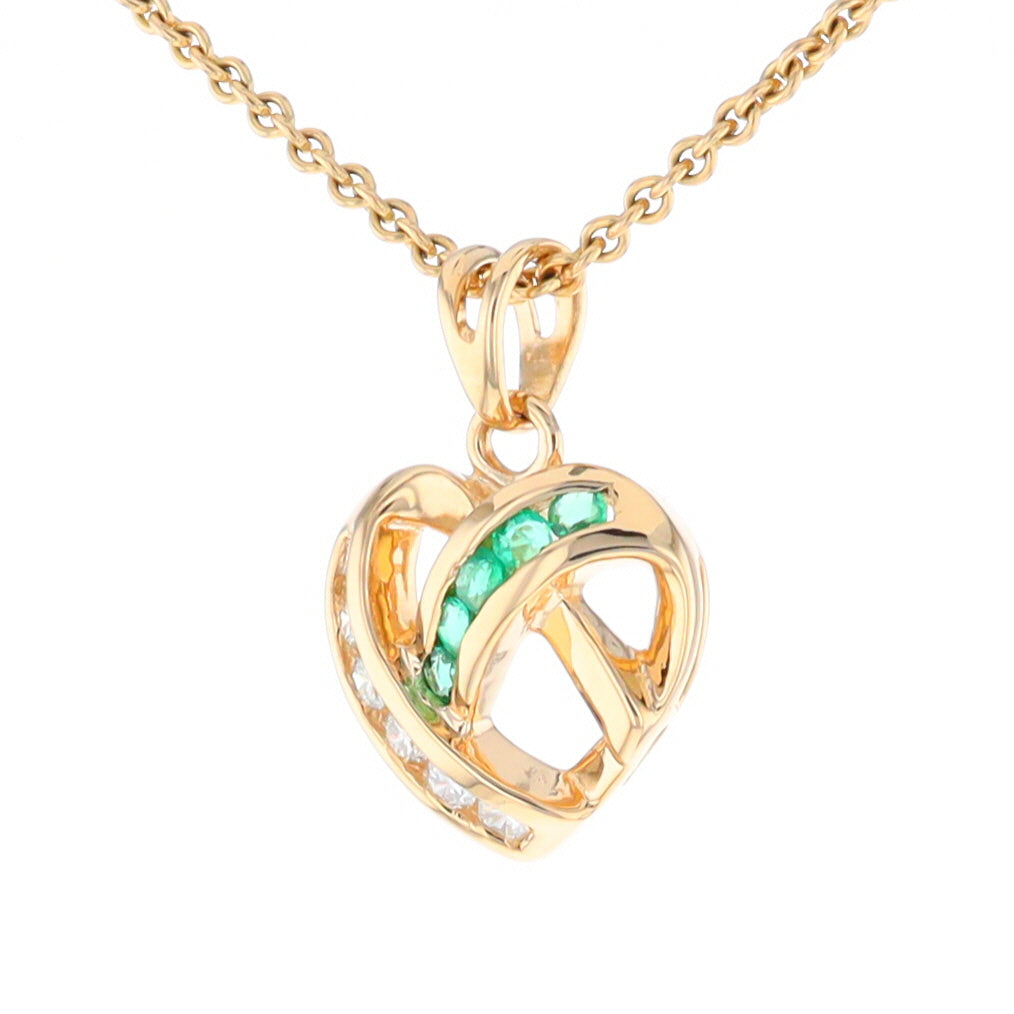 Open Criss-Cross Heart Emerald and Diamond Pendant