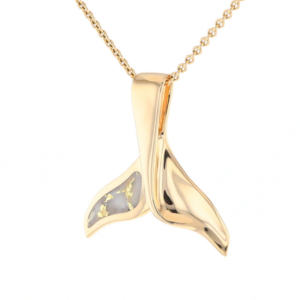 Whale Tail Natural Gold Quartz Single Side Inlaid Pendant