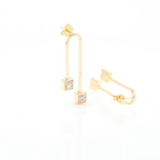 Gold Quartz Double Square Curved Bar Earrings - G2