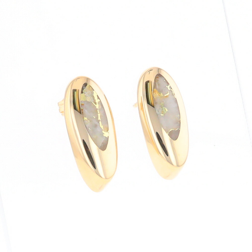 Oval Gold Quartz Inlaid Earrings - G2