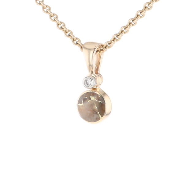 Gold Quartz Necklace Round Inlaid Pendant with .02ct Diamond
