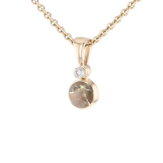 Gold Quartz Necklace Round Inlaid Pendant with .02ct Diamond