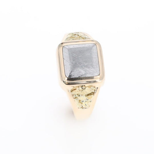 Meteorite Ring Square Inlaid Center Design with Natural Nugget Sides