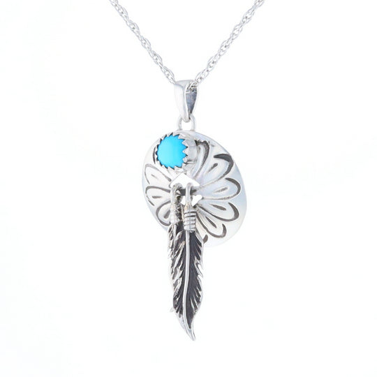 Turquoise Dream Catcher Feather Pendant