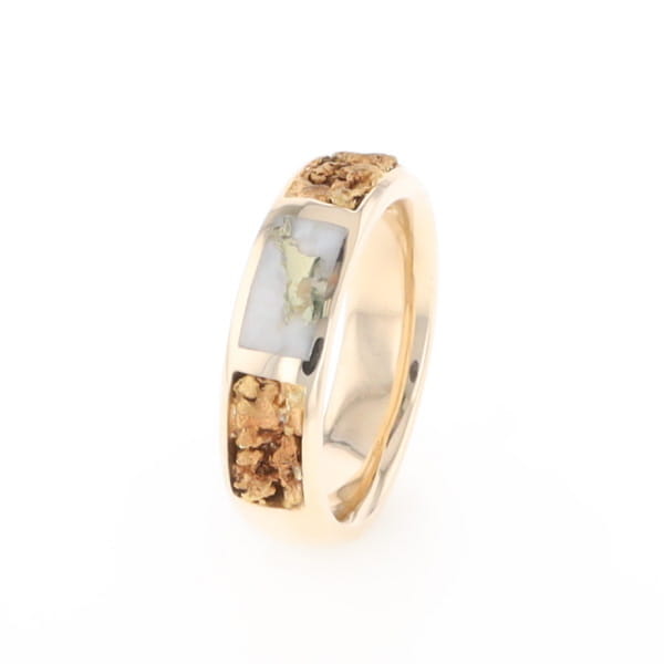G1 Gold Quartz Ring Inlaid Center Natural Nugget Sides Band