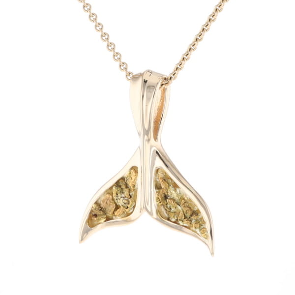 Whale Tail Natural Gold Nuggets Inlaid Pendant XL