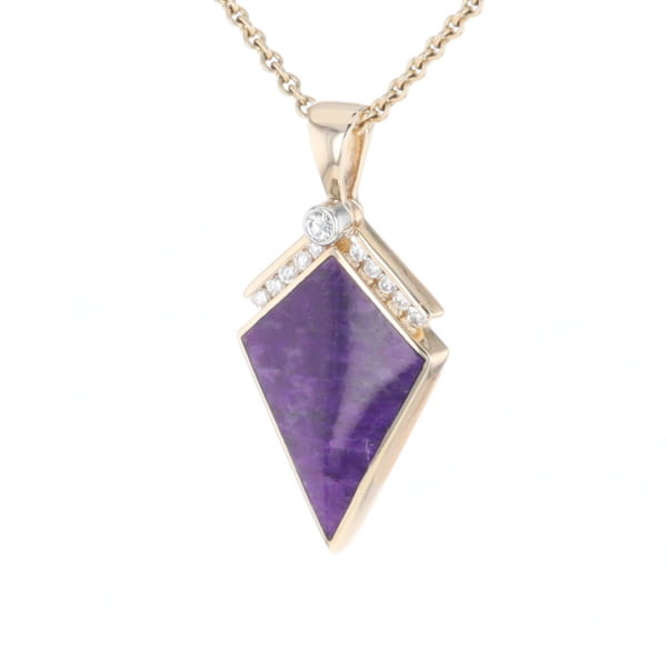 Sugilite Kite Shape Inlaid Pendant with 0.19ctw Diamonds