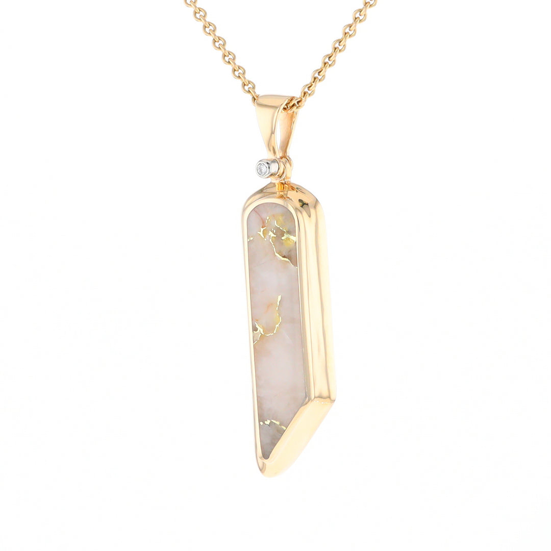 Gold Quartz Long Geometric Inlaid Pendant