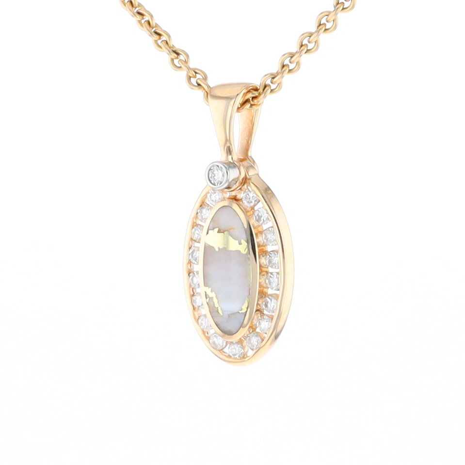 Gold Quartz Pendant Oval Inlaid with .22ctw Round Diamonds Halo