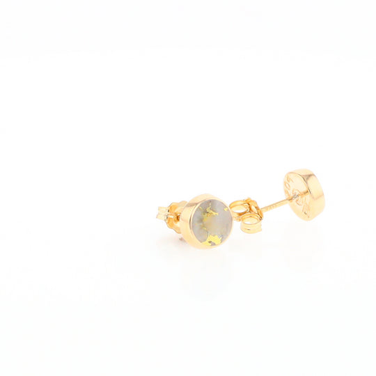 Gold Quartz Earrings Round Inlaid Studs