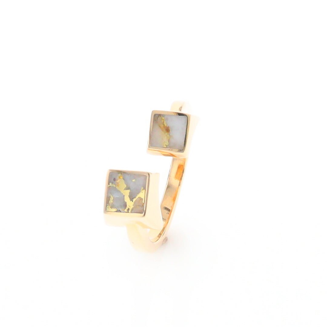 Gold Quartz Ring Wrap Double Square Inlaid Design