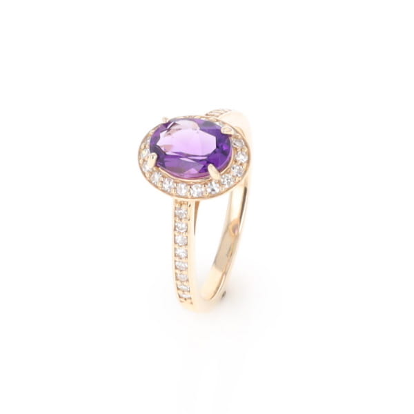 Oval Amethyst with Diamond Halo Ring