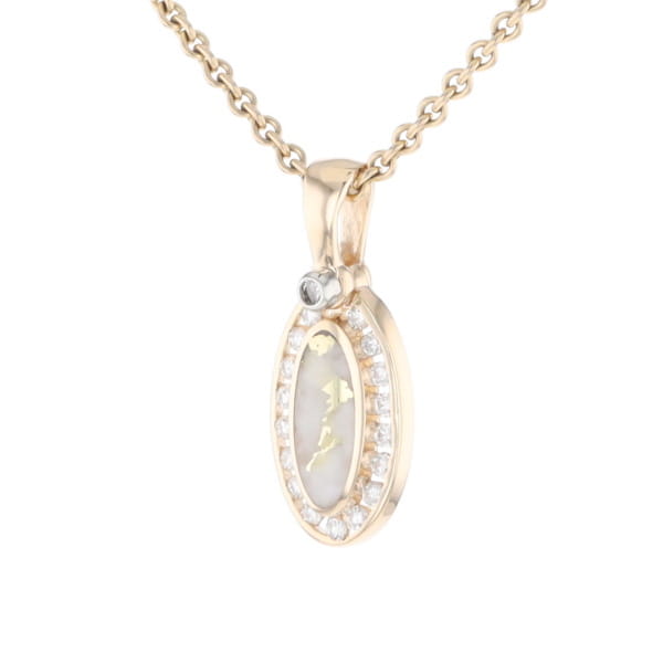 Gold Quartz Pendant Oval Inlaid with .22ctw Round Diamonds Halo (G1)