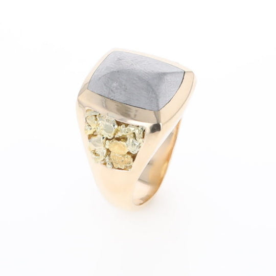 Meteorite Ring Double Side Natural Nuggets Rectangle Inlaid Center