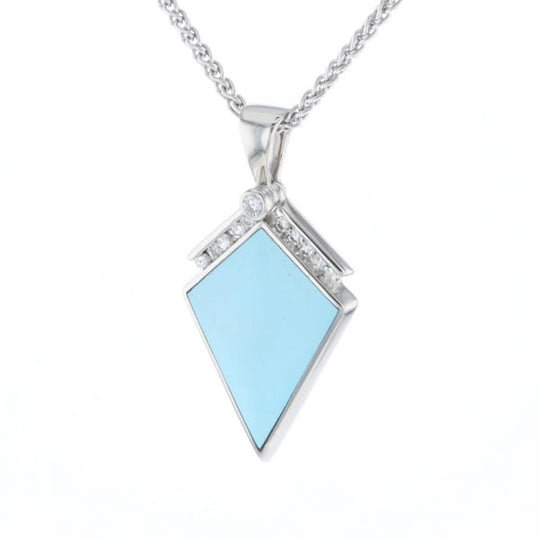 Sleeping Beauty Turquoise Kite Shaped Inlaid Pendant with 0.19ctw Diamonds