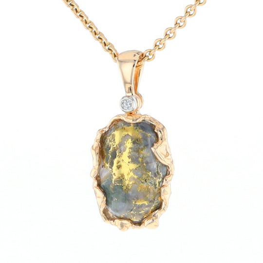 Serpentine & Gold Quartz Freeform Pendant