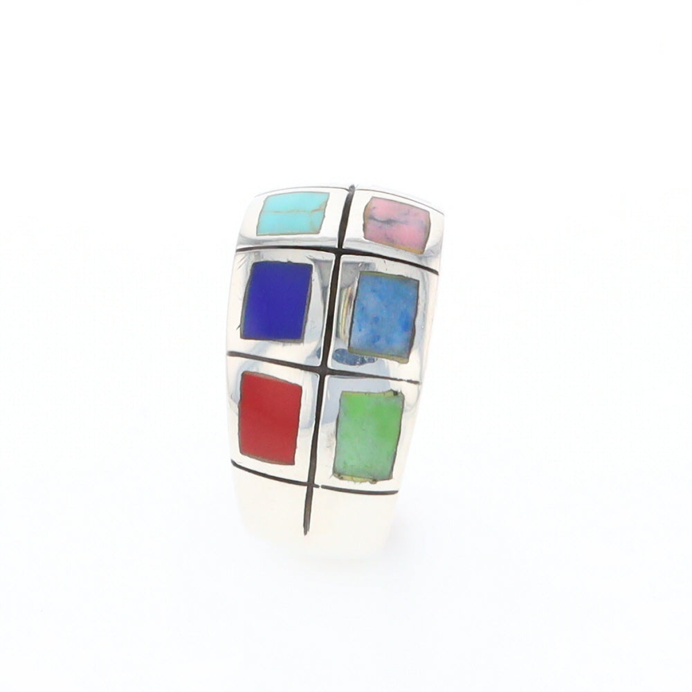 Native Silver Multi Stone Inlaid Ring