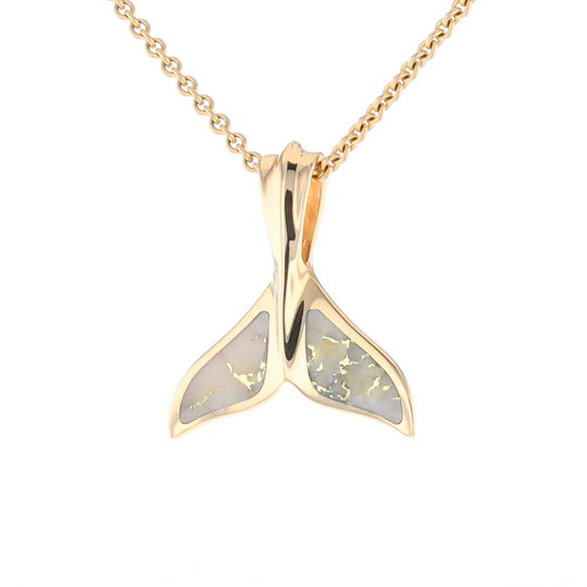 Whale Tail Necklaces Gold Quartz Double Sided Inlaid Sea Life Pendant