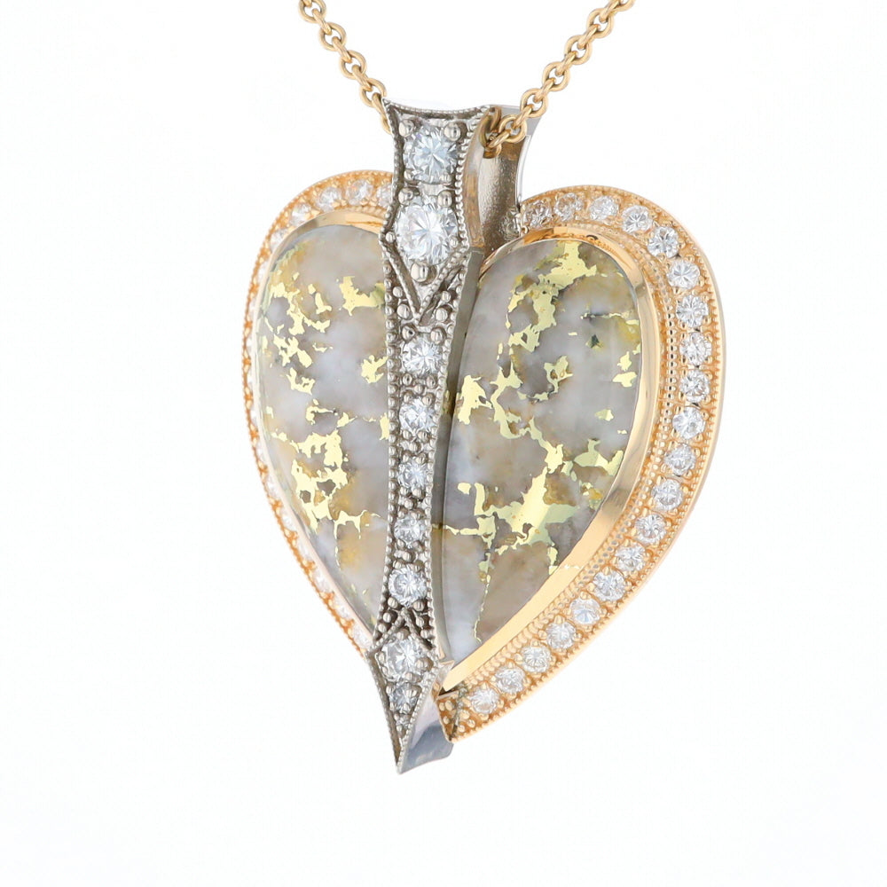 Gold Quartz Necklace Cupid's Revenge 2.24ctw Diamonds Heart Pendant (G1)