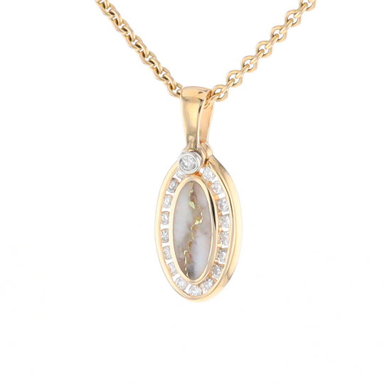 Gold Quartz Pendant Oval Inlaid with .22ctw Round Diamonds Halo