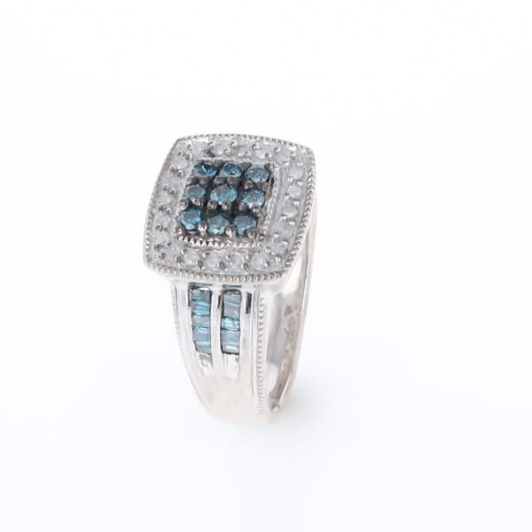 Square Blue & White Diamond Ring