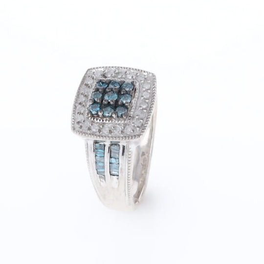 Square Blue & White Diamond Ring
