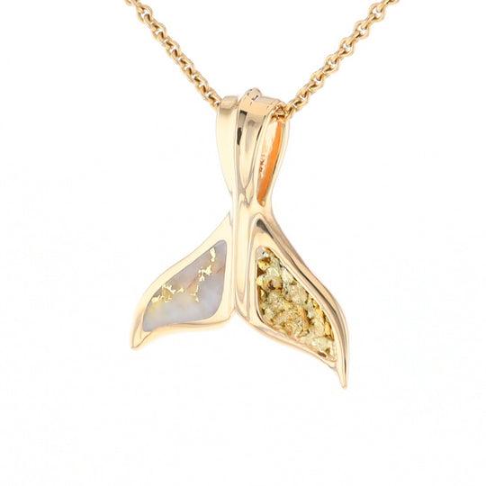 Whale Tail Natural Gold Quartz and Nuggets Inlaid Pendant