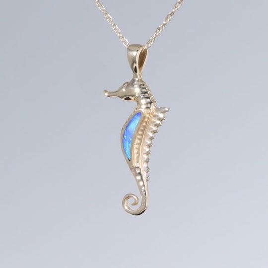 Opal Pendant Inlaid Realistic Sea Horse Design